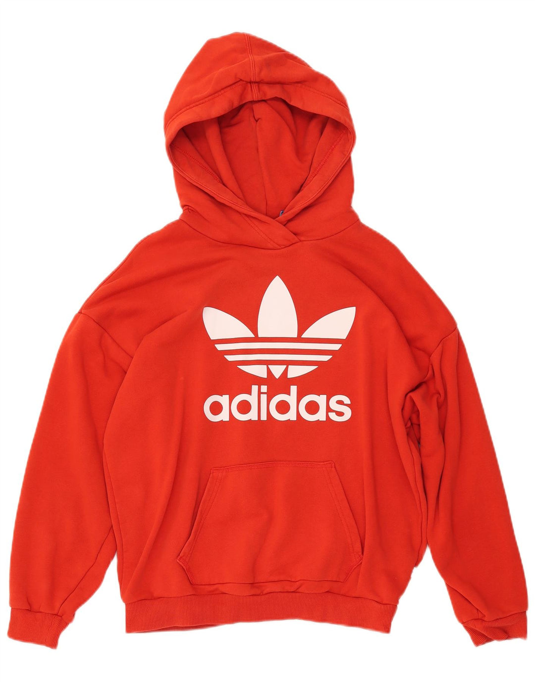 ADIDAS Womens Oversized Graphic Hoodie Jumper UK 10 Small Orange Cotton