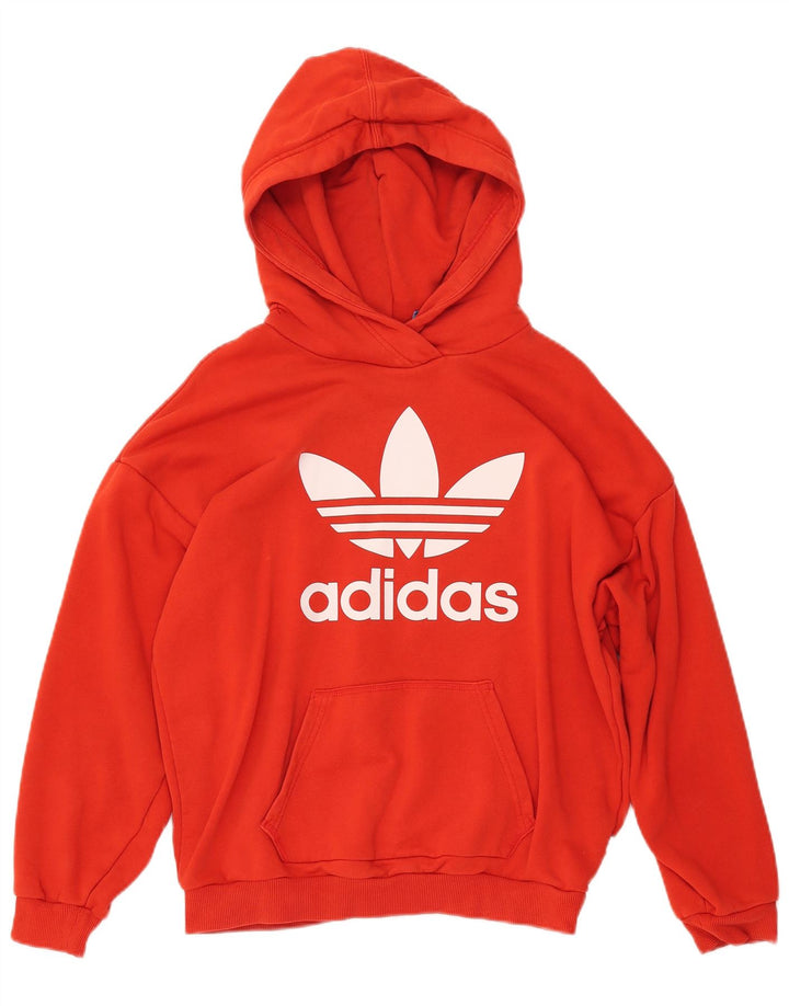 ADIDAS Womens Oversized Graphic Hoodie Jumper UK 10 Small Orange Cotton
