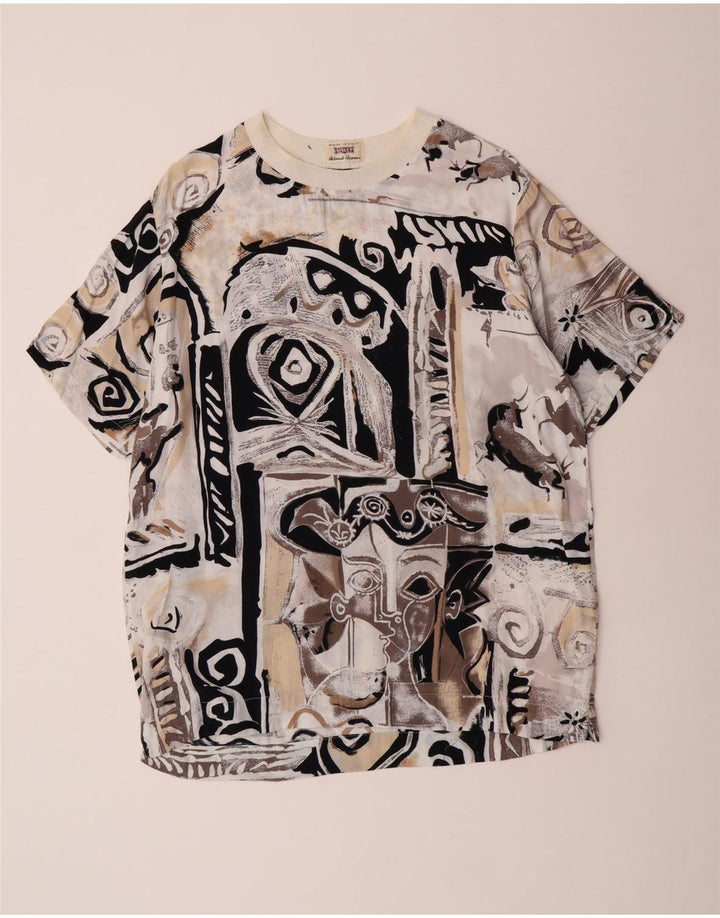 Sisley Womens Longline Graphic T-Shirt Top IT 44 Medium Beige Viscose