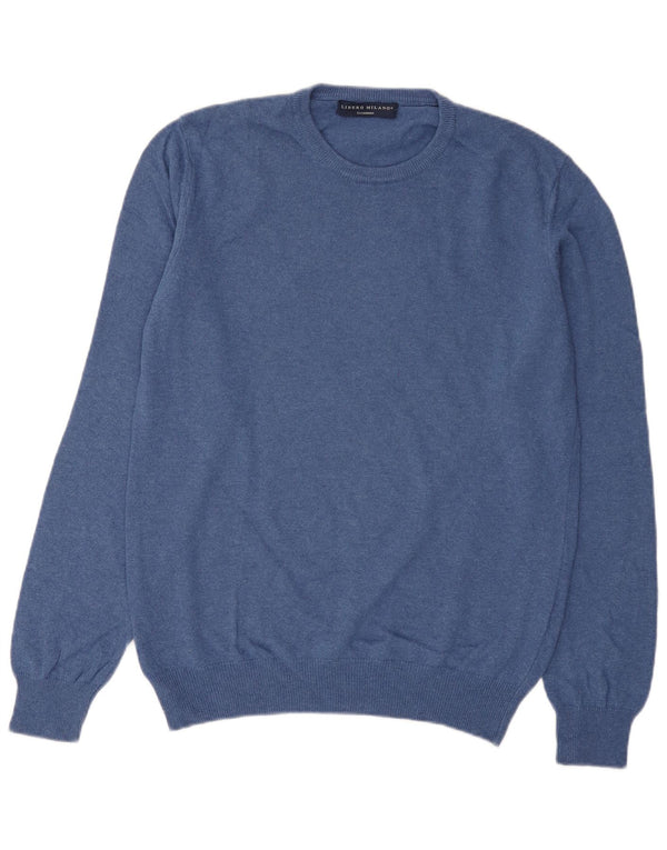 Liberto Mens Crew Neck Jumper Sweater IT 52 Large Blue Wool