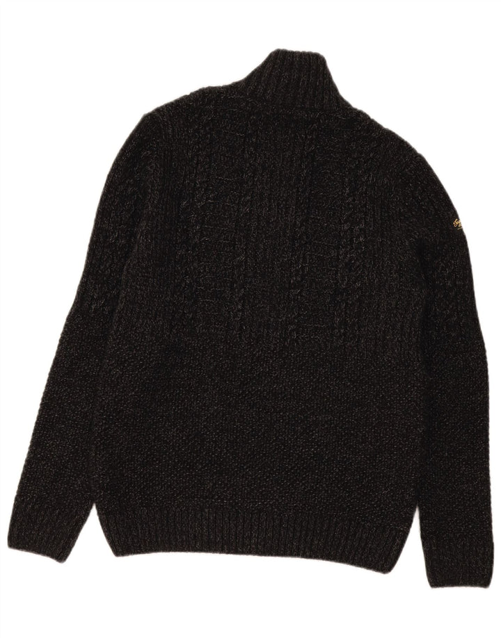 Superdry Mens Zip Neck Jumper Sweater Medium Grey Flecked Acrylic