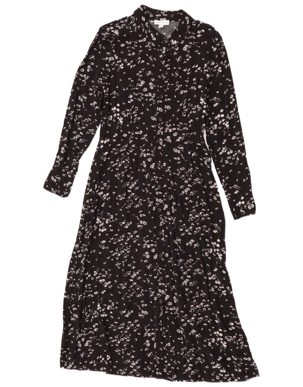Warehouse Womens Maxi Long Sleeve Shirt Dress UK 12 Medium Black Floral