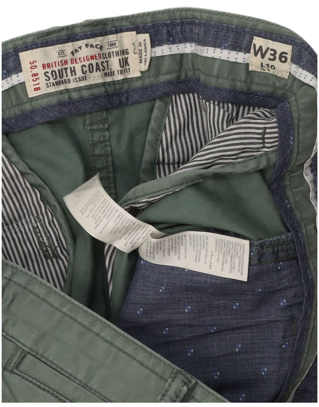 Fat Face Mens Chino Shorts W36 Large Green Cotton