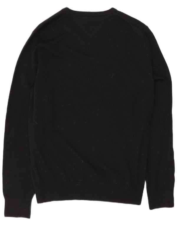 TOMMY HILFIGER Mens V-Neck Jumper Sweater Medium Black Lambswool