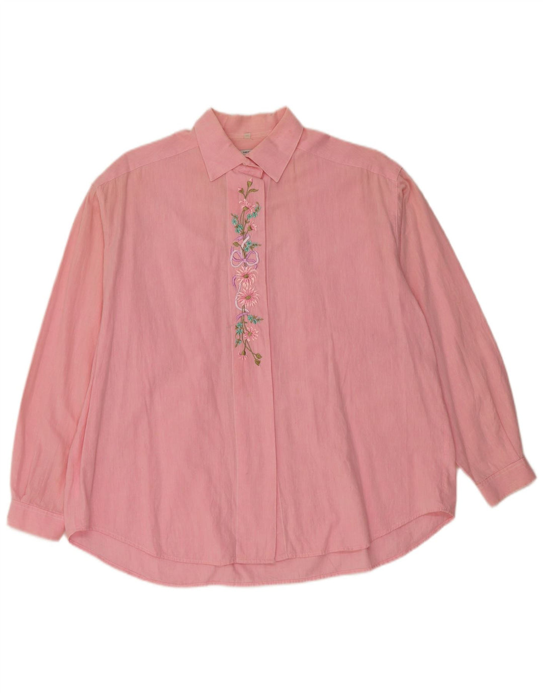 Benetton Womens Oversized Shirt Blouse IT 46 Large Pink Floral Cotton