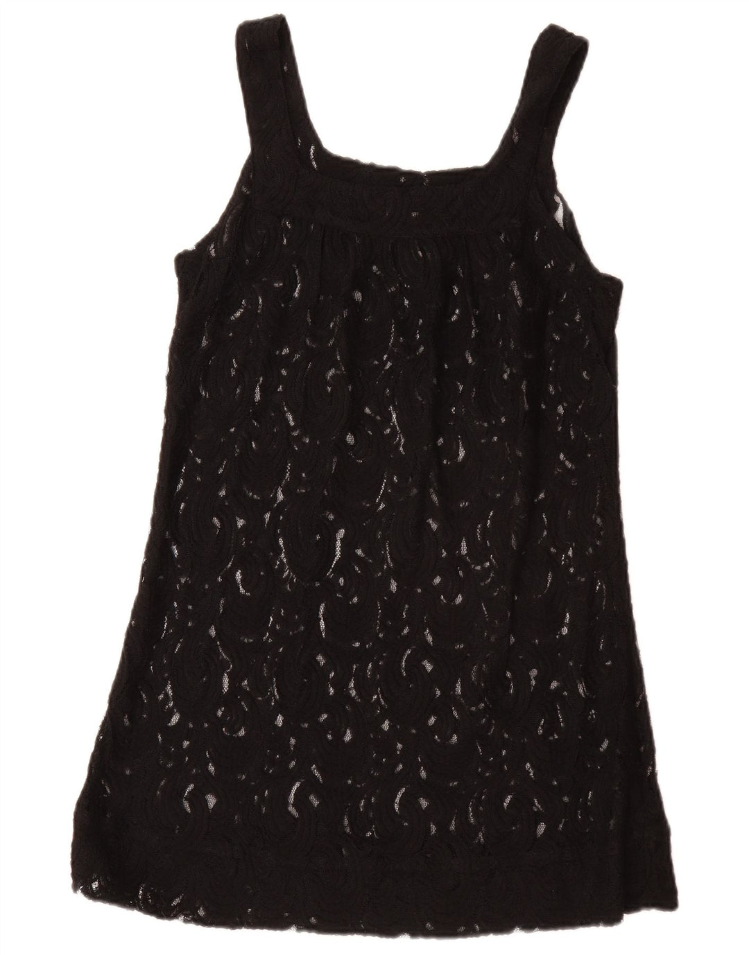 VINTAGE Womens Sleeveless See Through Tunic Top UK 12 Medium Black Floral