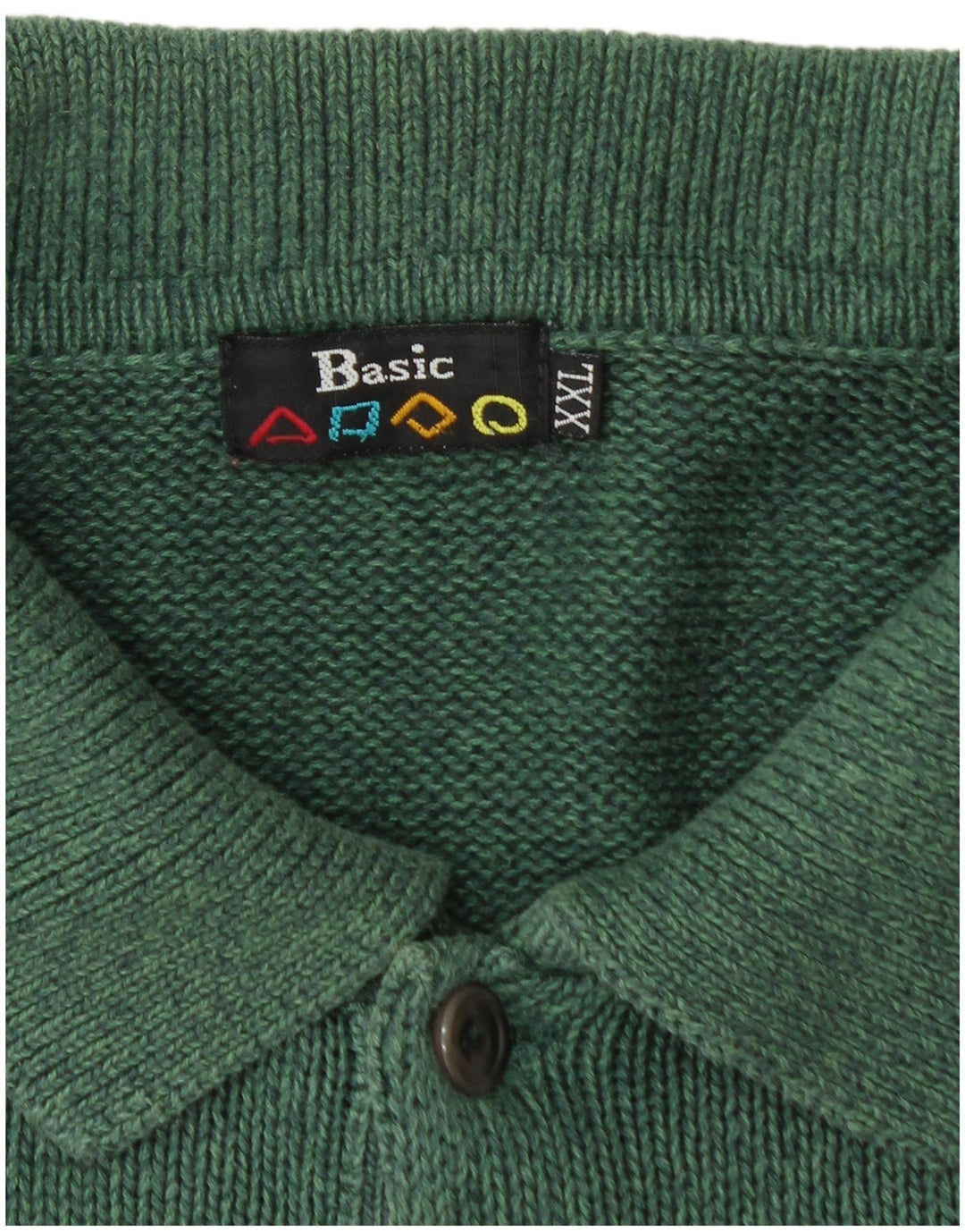 BASIC Mens Polo Neck Jumper Sweater 2XL Green Cotton