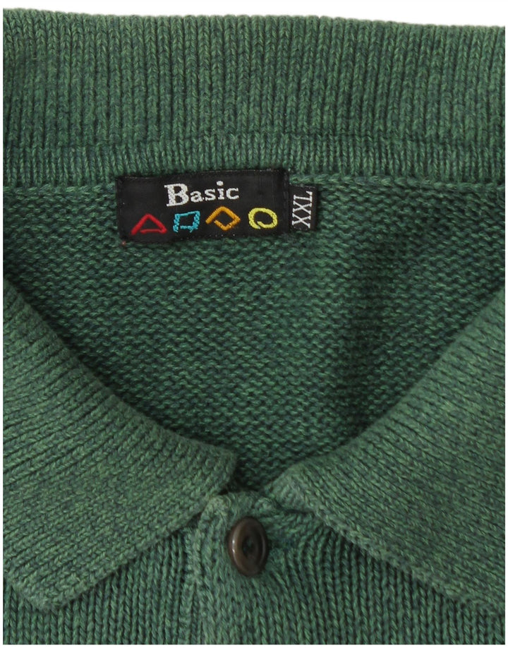 BASIC Mens Polo Neck Jumper Sweater 2XL Green Cotton