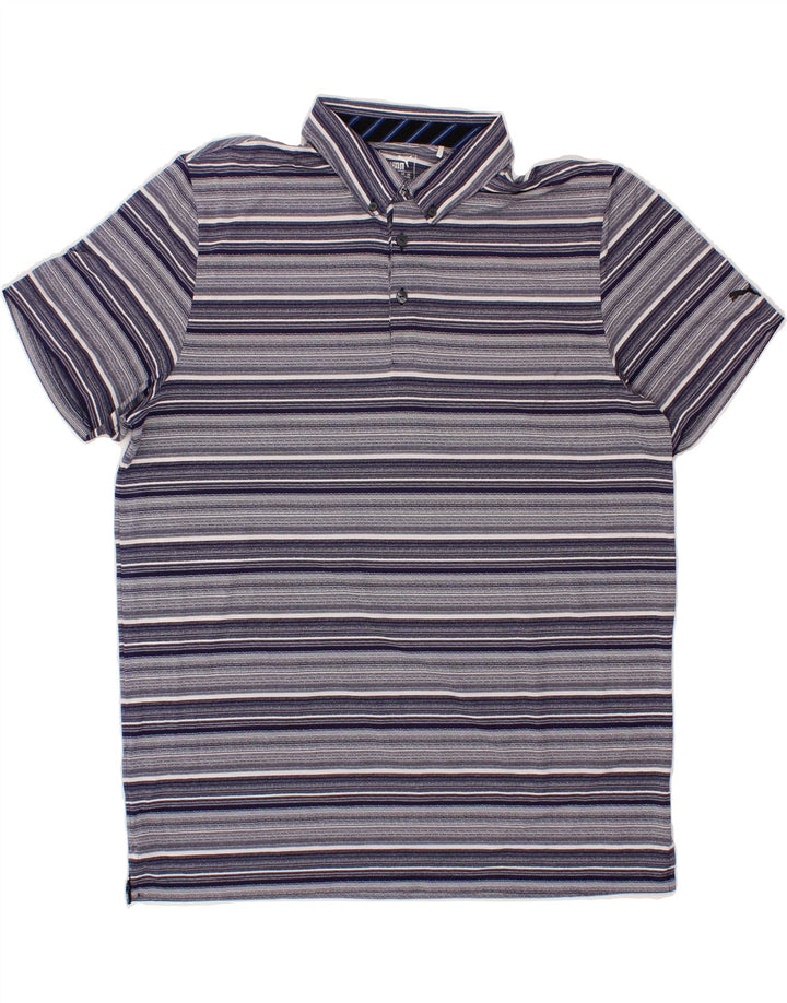 PUMA Mens Polo Shirt 2XL Navy Blue Striped Vintage Puma and Second-Hand Puma from Messina Hembry 