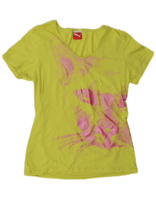 Puma Womens Graphic T-Shirt Top UK 16 Large Yellow