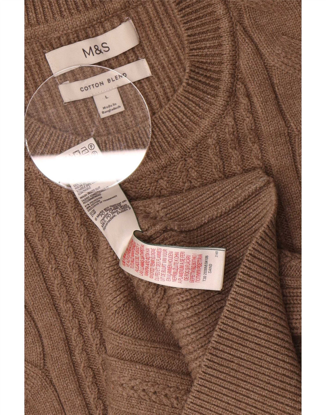 Marks & Spencer Mens Crew Neck Jumper Sweater Large Brown Cotton