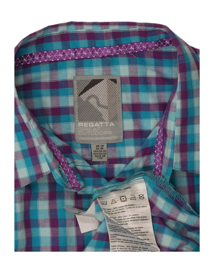 REGATTA Womens Short Sleeve Shirt UK 20 2XL Blue Check Cotton