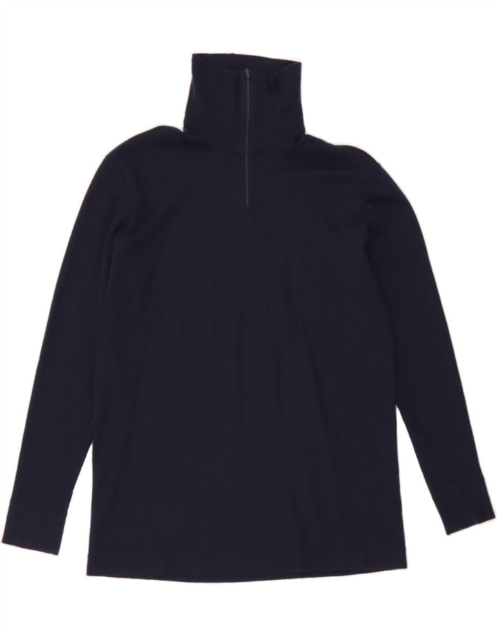 FILA Womens Zip Neck Jumper Sweater UK 14 Medium Navy Blue Wool Vintage Fila and Second-Hand Fila from Messina Hembry 