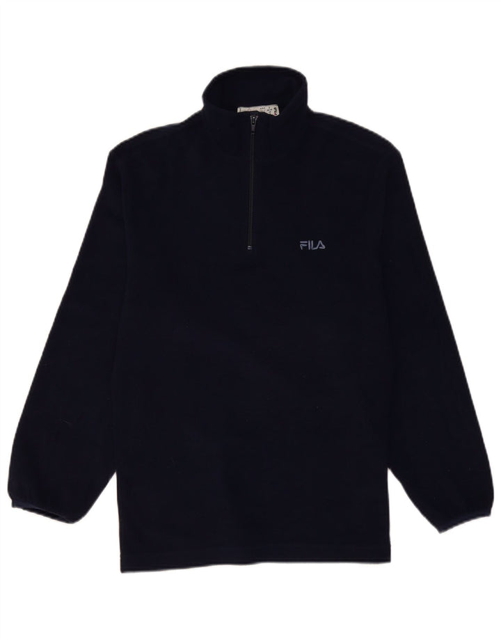 FILA Mens Zip Neck Fleece Jumper Small Navy Blue Polyester