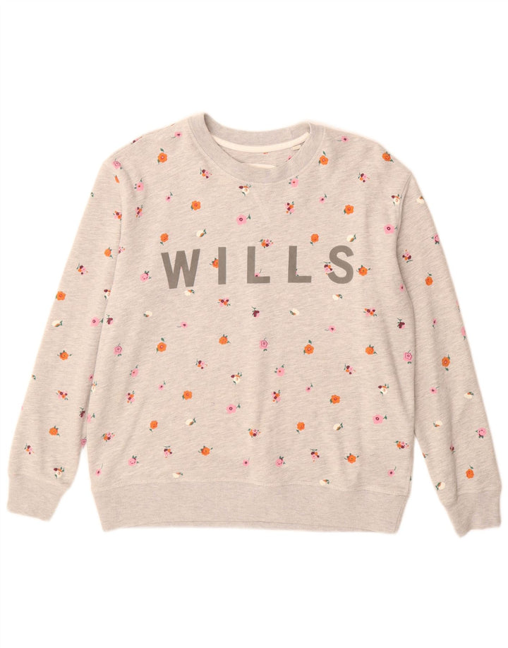 Jack Wills Womens Graphic Sweatshirt Jumper UK 10 Small Grey Floral