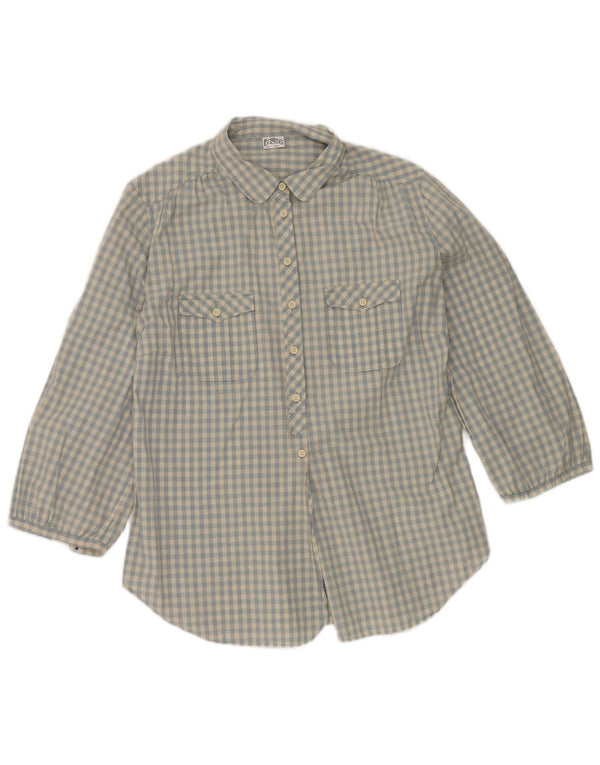 Levi's Womens 3/4 Sleeve Shirt UK 16 Large Blue Gingham Cotton