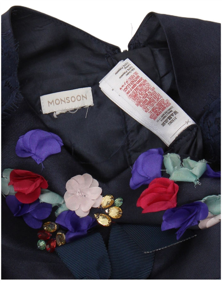 MONSOON Girls A-Line Dress 9-10 Years Navy Blue Floral Polyester