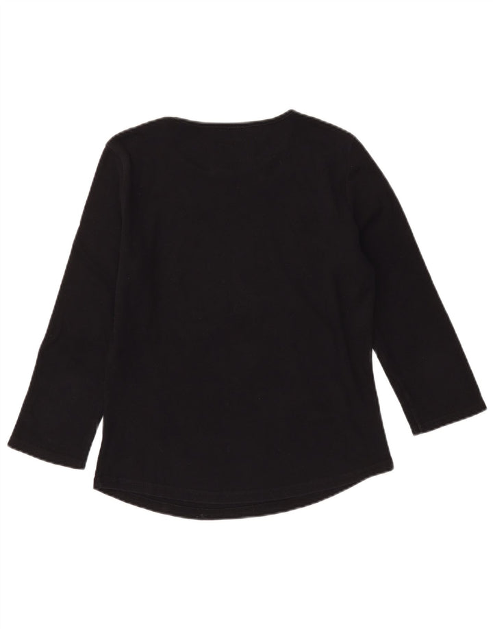 ARMANI JEANS Womens Graphic Top 3/4 Sleeve UK 12 Medium Black Cotton