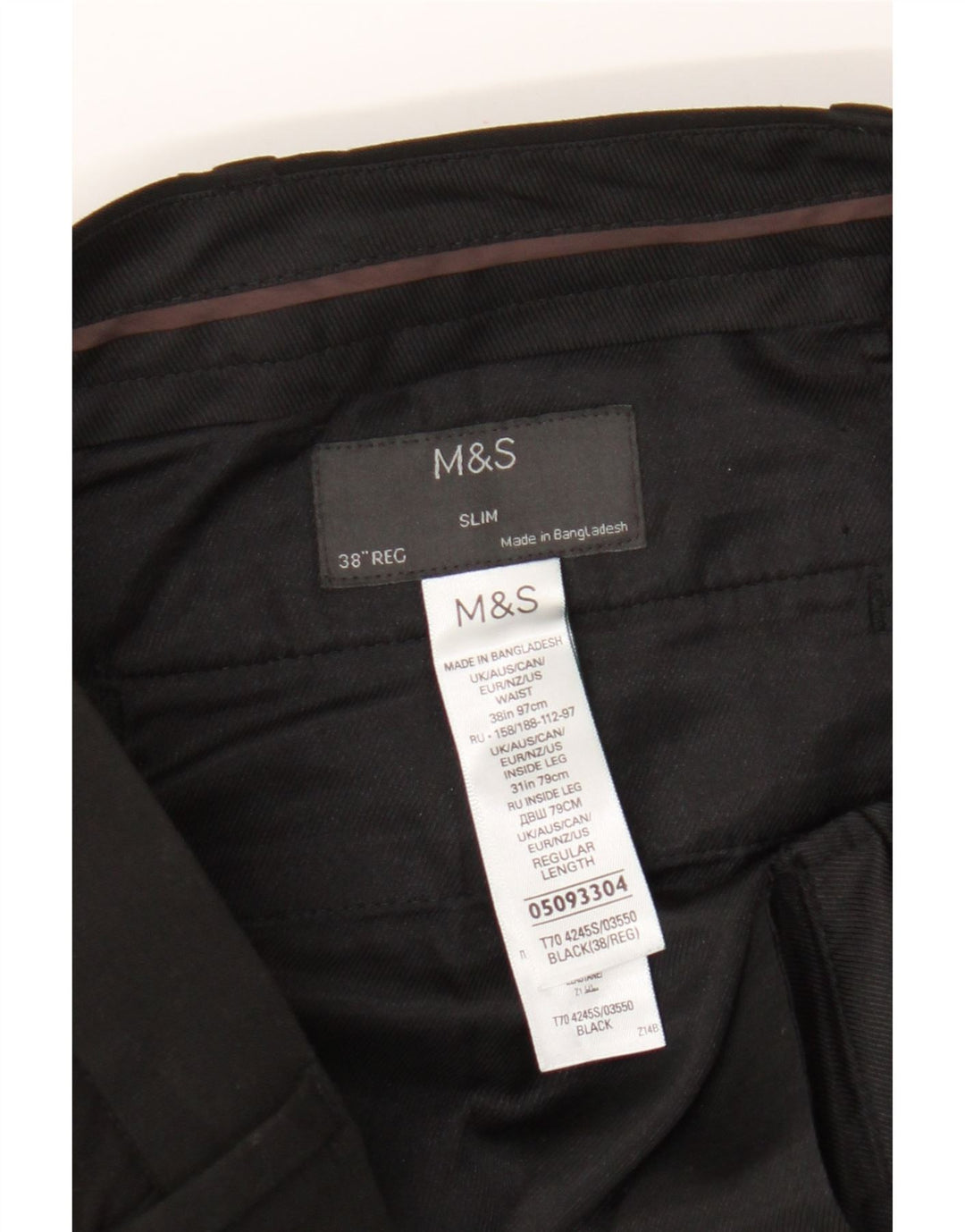 Marks & Spencer Mens Slim Chino Trousers W38 L31 Black Polyester
