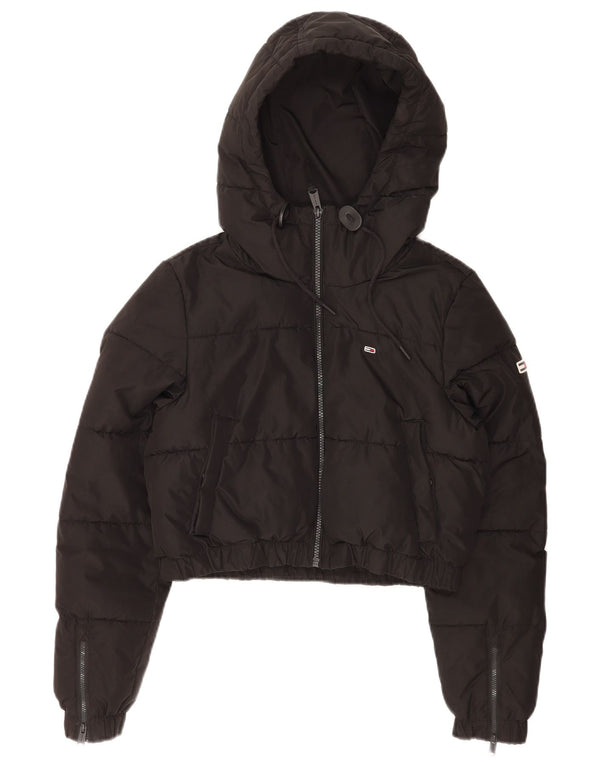 Tommy Hilfiger Womens Oversized Crop Hooded Padded Jacket UK 6 XS Black
