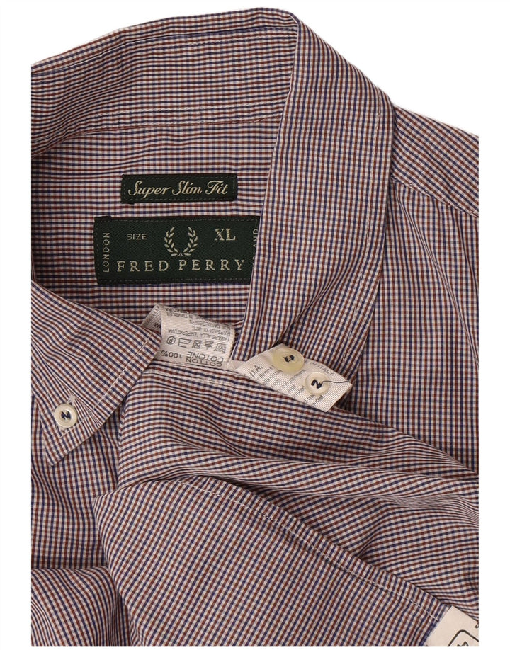 Fred Perry Mens Slim Fit Shirt XL Multicoloured Check Cotton