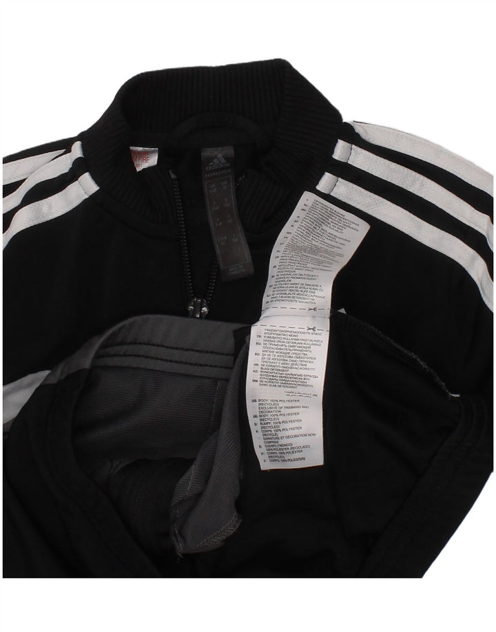 Adidas Boys Tracksuit Top Jacket 3-4 Years Black Colourblock Polyester