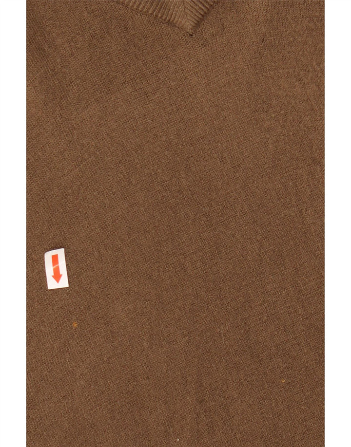 MARKS & SPENCER Mens Blue Harbour V-Neck Jumper Sweater Large Brown