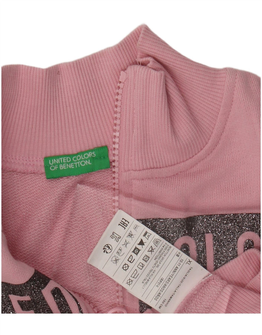 BENETTON Girls Graphic Tracksuit Top Jacket 10-11 Years XL Pink Cotton