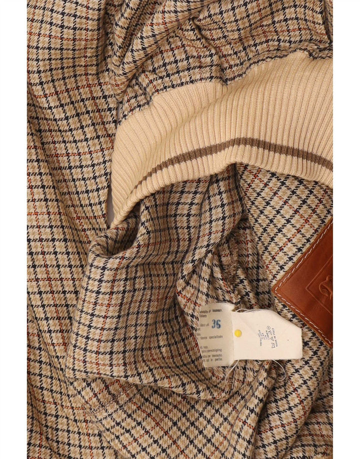 Breco's Mens Bomber Jacket IT 52 XL Brown Houndstooth Cotton