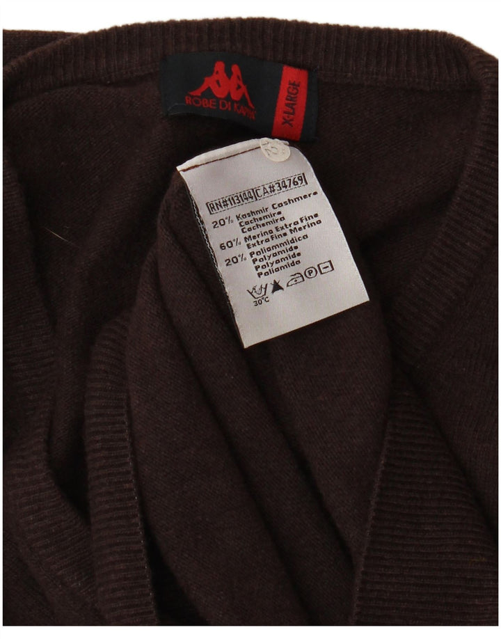KAPPA Mens V-Neck Jumper Sweater XL Brown Wool