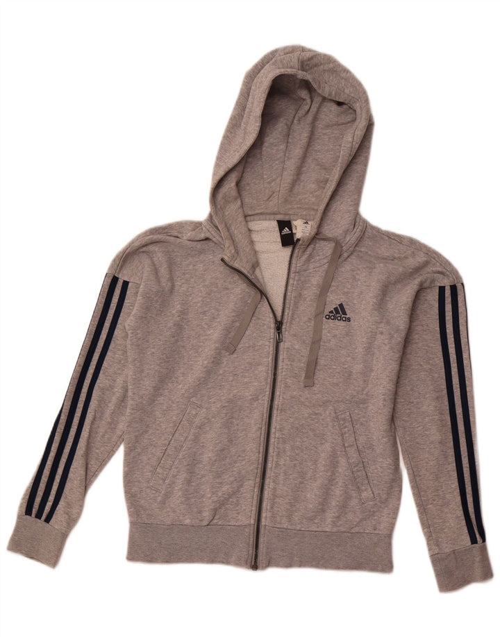 Adidas Womens Oversized Zip Hoodie Sweater UK 6 XS Grey Cotton