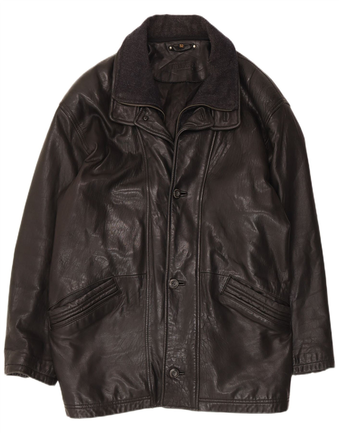 Trapper Mens Leather Jacket EU 52 XL Black Leather