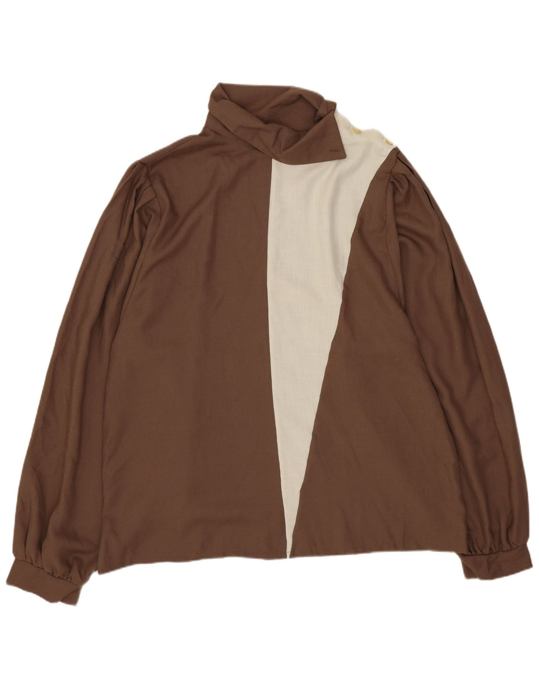 Vintage Womens Long Sleeve Blouse Top EU 44 XL Brown Colourblock Polyester