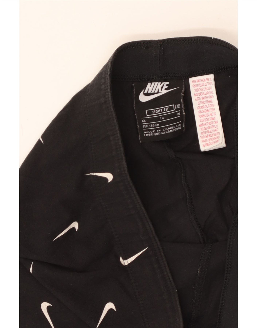 NIKE Girls Tight Fit Graphic Leggings 13-14 Years XL Black Cotton