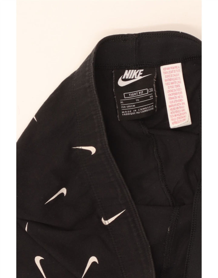 NIKE Girls Tight Fit Graphic Leggings 13-14 Years XL Black Cotton