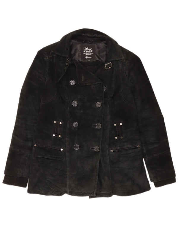 Vintage Womens Suede Pea Coat UK 18 XL Black Leather