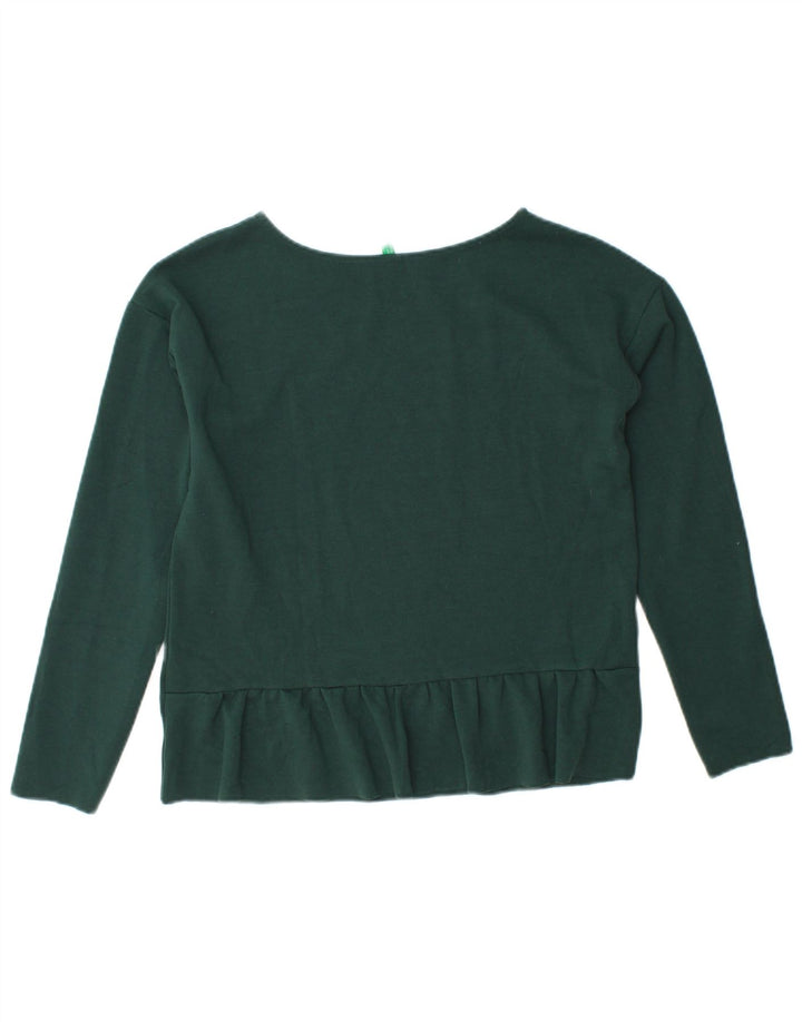 BENETTON Womens Crop Top Long Sleeve UK 12 Medium Green
