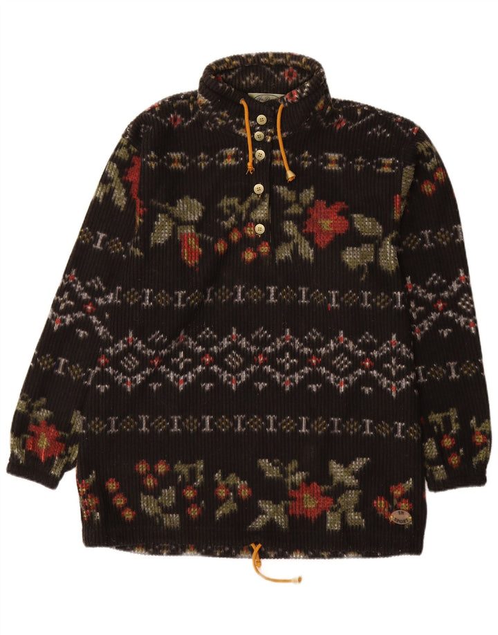 Vintage Womens Button Neck Jumper Sweater IT 48 XL Black Floral Polyester
