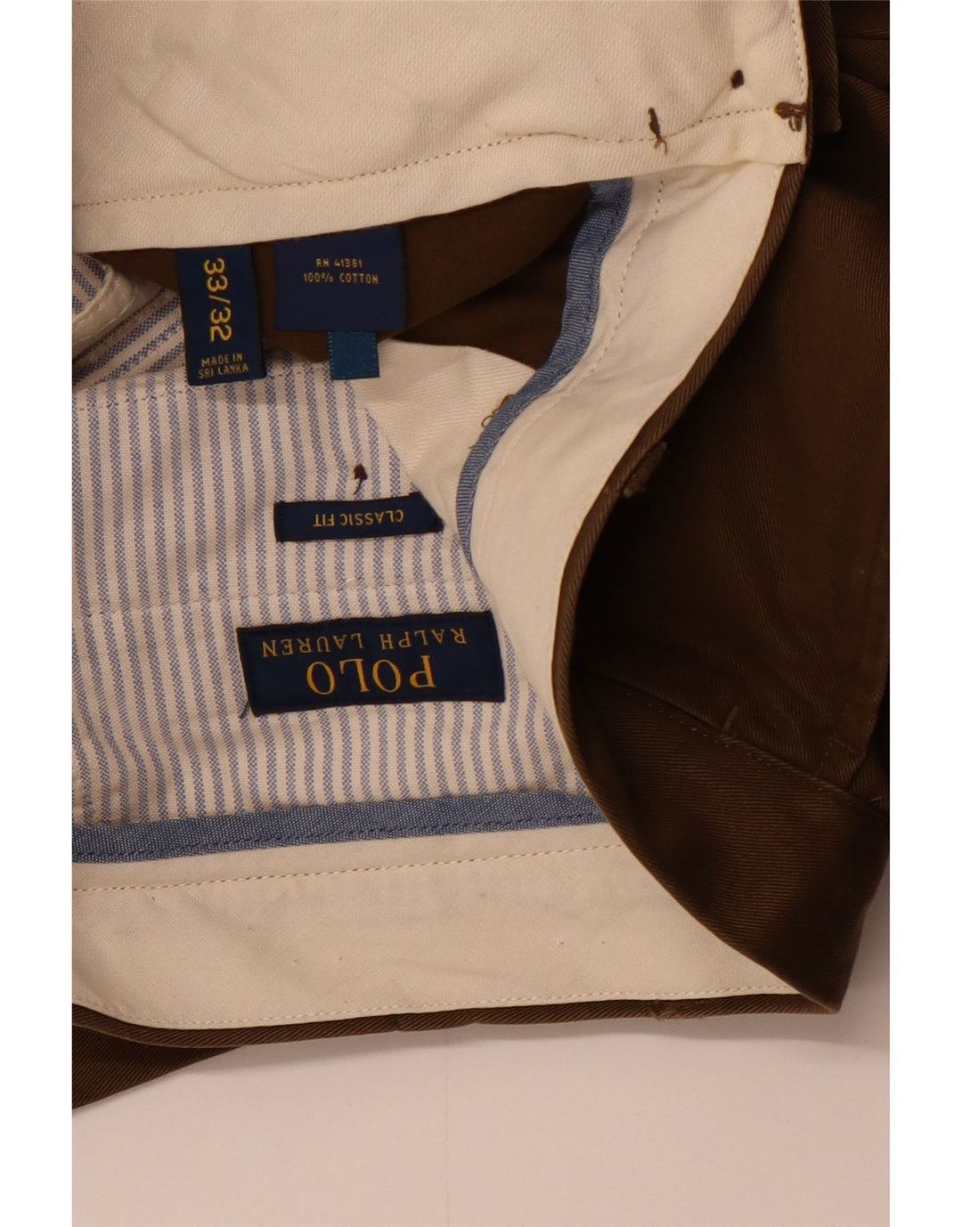 POLO RALPH LAUREN Mens Classic Fit Straight Chino Trousers W33 L32 Brown