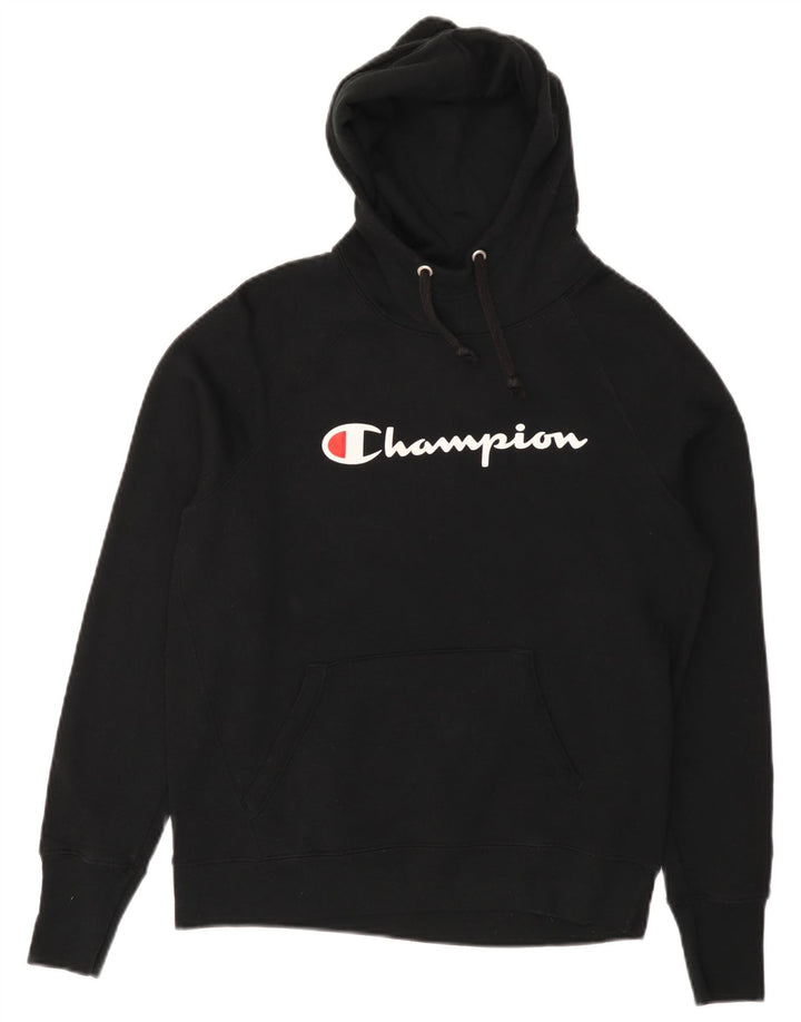 CHAMPION Womens Graphic Hoodie Jumper Small Black Polyester