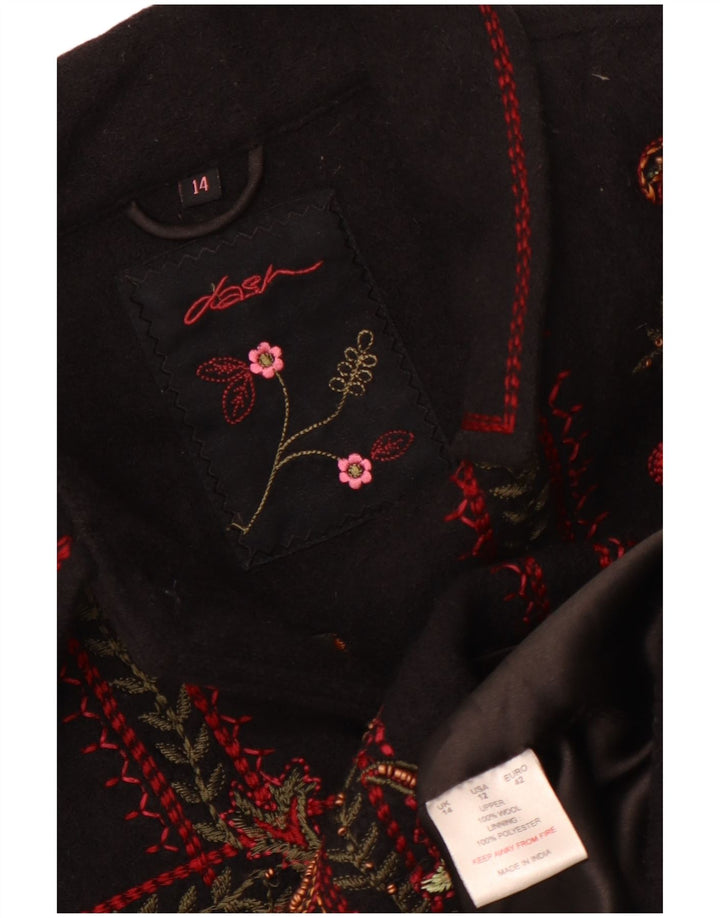 Dash Womens Bomber Jacket UK 14 Large Black Paisley Wool