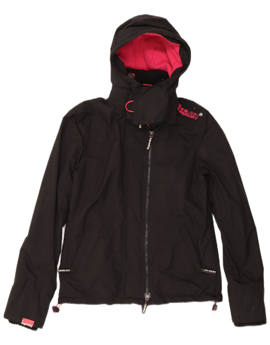 Superdry Womens Hooded Windbreaker Jacket UK 10 Small Black Nylon