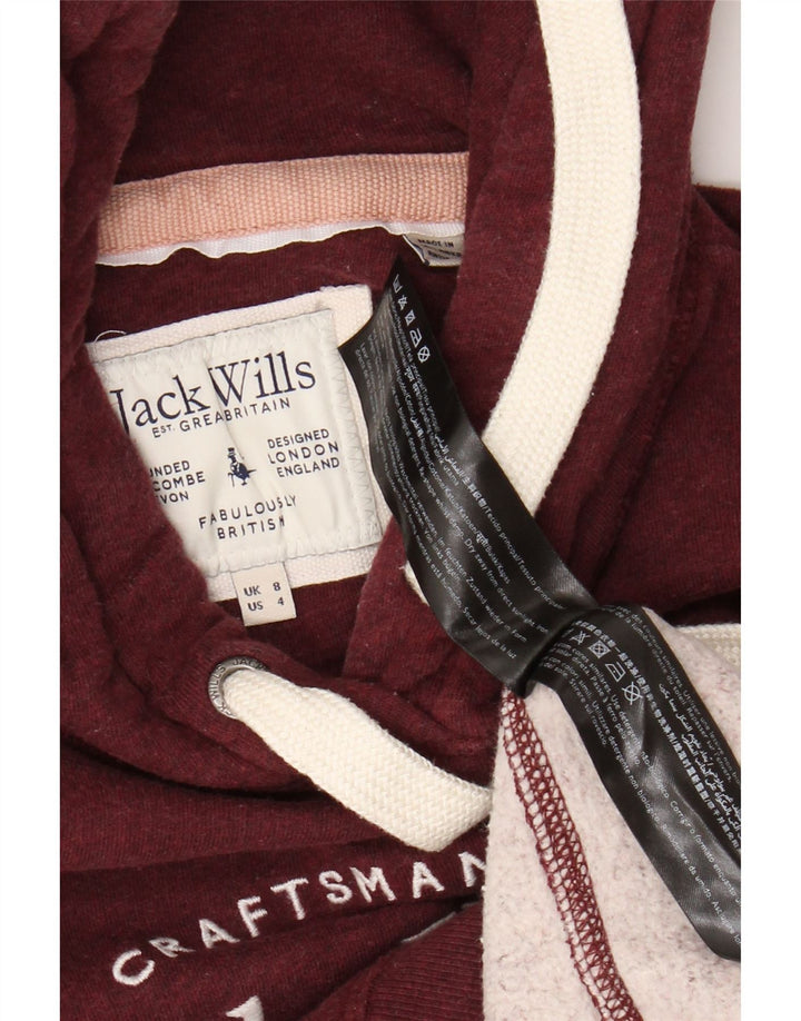 Jack Wills Womens Graphic Hoodie Jumper UK 8 Small Burgundy Cotton