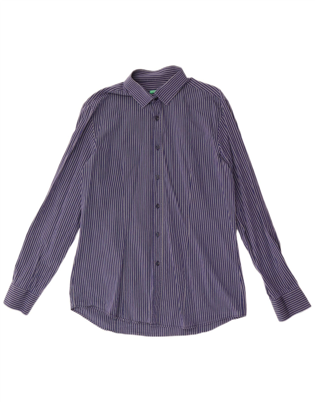 BENETTON Mens Shirt Medium Navy Blue Pinstripe