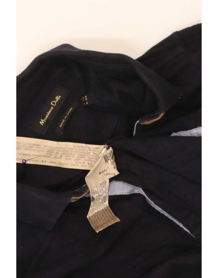 Massimo Dutti Mens Long Sleeve Polo Shirt Medium Navy Blue Cotton