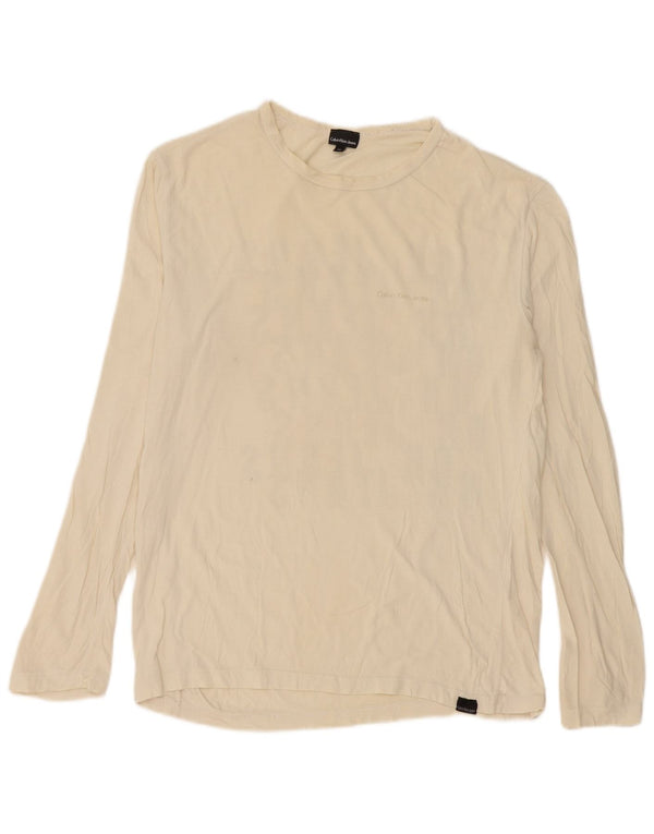 Calvin Klein Jeans Mens Graphic Top Long Sleeve Medium Beige Cotton