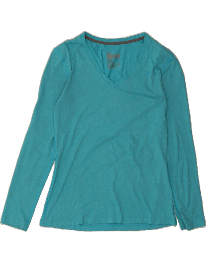 NIKE Womens Dri Fit Regular Fit Top Long Sleeve UK 10 Small Blue Polyester Vintage Nike and Second-Hand Nike from Messina Hembry 