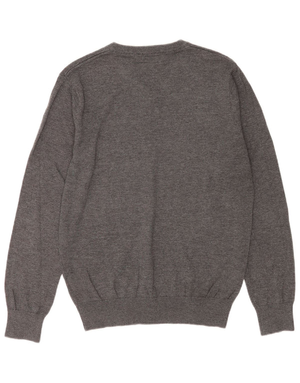Calvin Klein Mens V-Neck Jumper Sweater Medium Grey Flecked Cotton