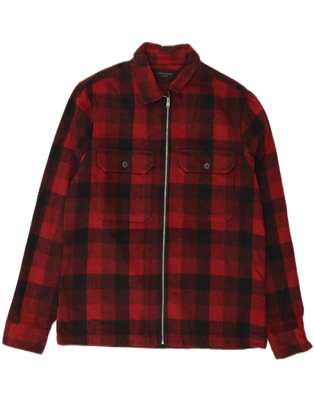 ALL SAINTS Mens Overshirt Flannel Shirt XL Red Gingham Polyester