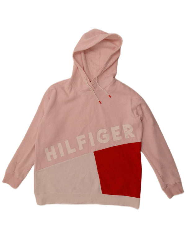 Tommy Hilfiger Womens Graphic Hoodie Jumper UK 10 Small Pink Colourblock